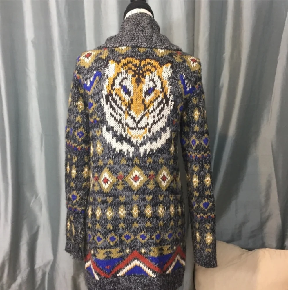 Free People Mascot Tiger Cardigan Size Small Wool Blend Button Front